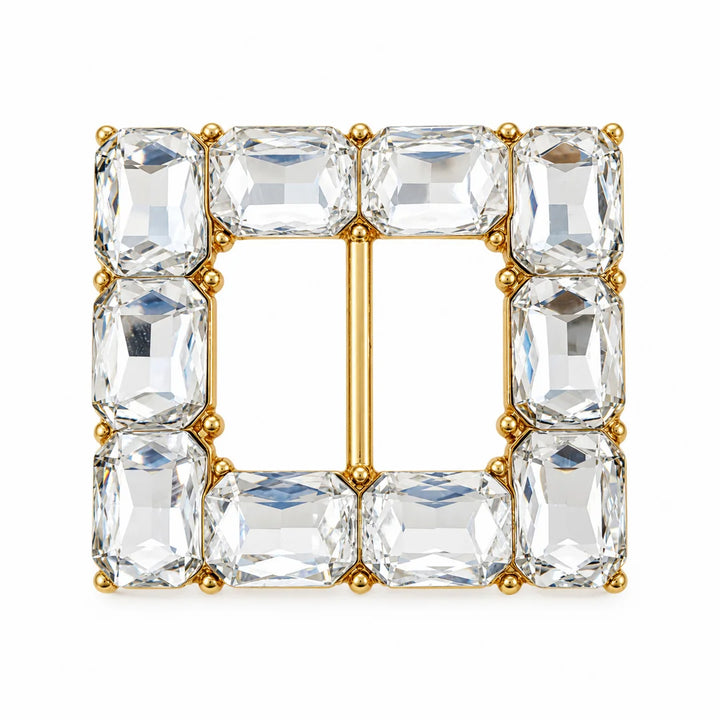 Emerald Cut Crystal Studded Square Belt Buckle