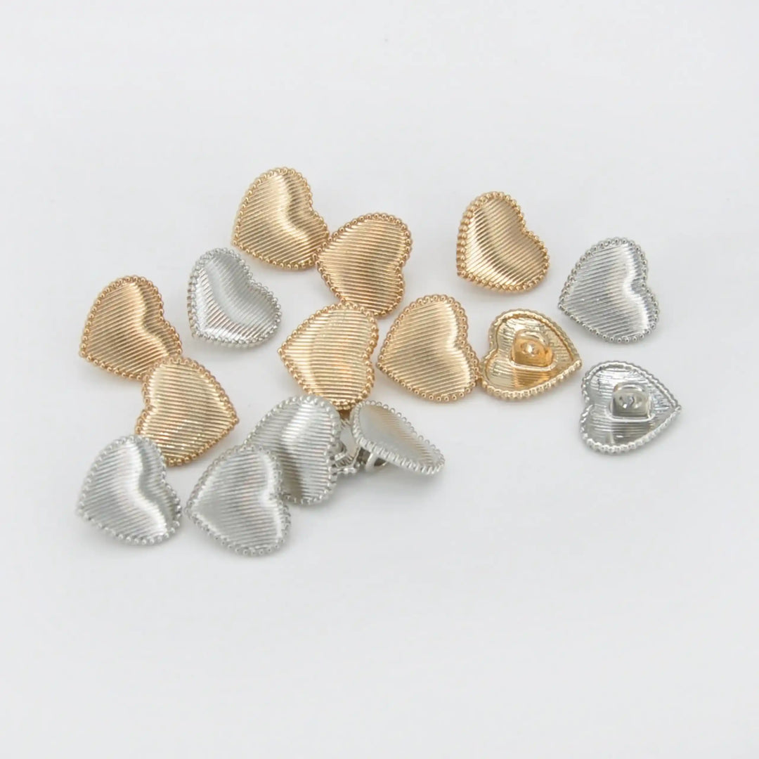 Ribbed Heart Shape Metal Button | 12mm (20L)