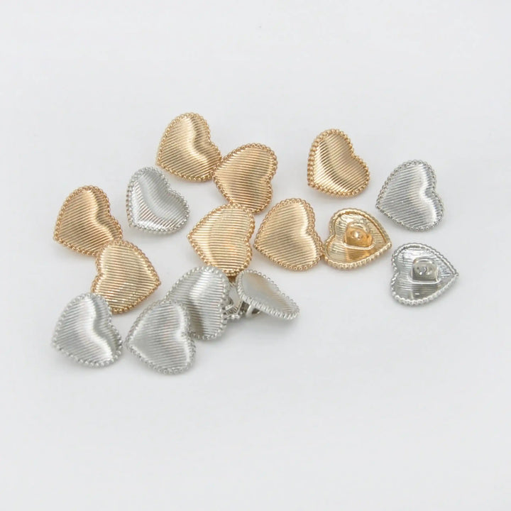 Ribbed Heart Shape Metal Button | 12mm (20L)