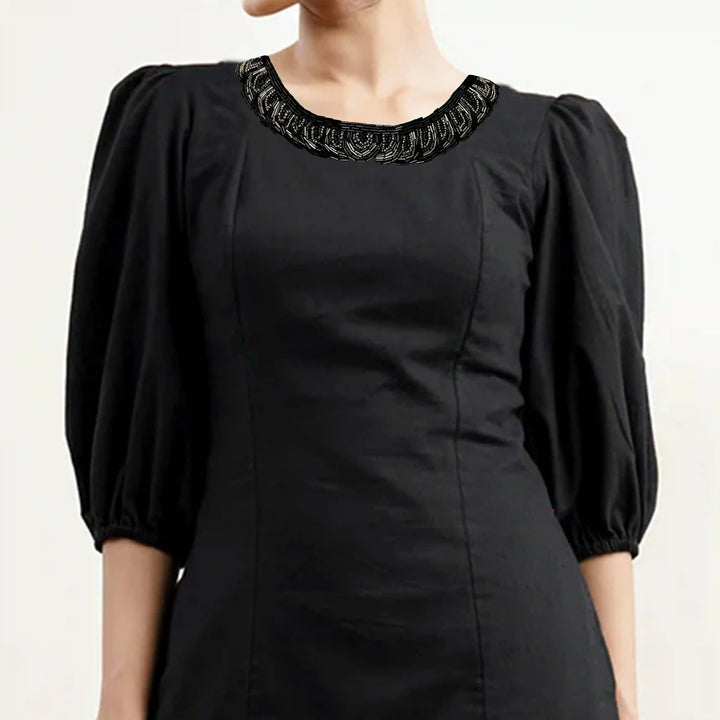 Silver Beaded Round Neckline