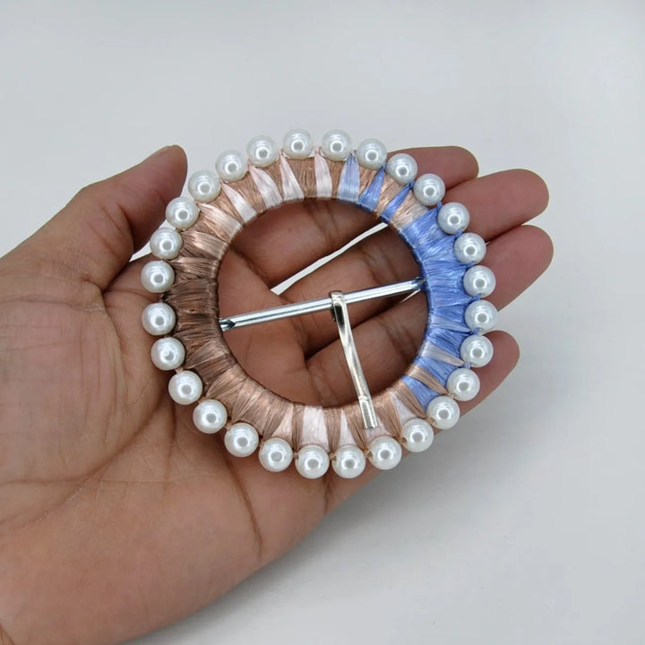 Multicolor Raffia Pearl Ring Buckle | 3.3 inches (8.5cm)