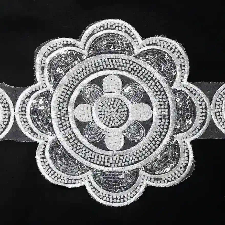 Beaded cut work Floral Chakra Lace Trim on net | 1 meter