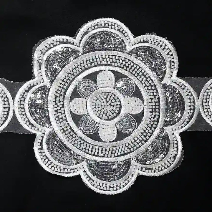 Beaded cut work Floral Chakra Lace Trim on net | 1 meter