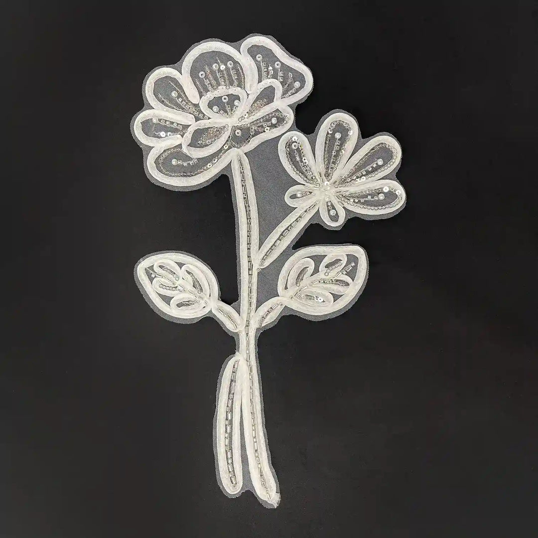 Artisanal Pearl-Encrusted Dual-Bloom Vine Patch