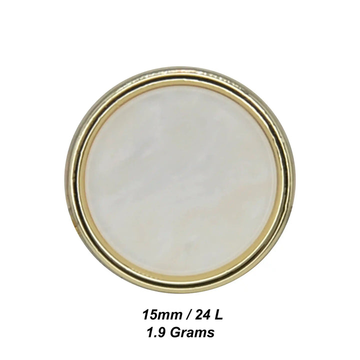 White Shell Finish Round Metal Button | 15mm (24L)