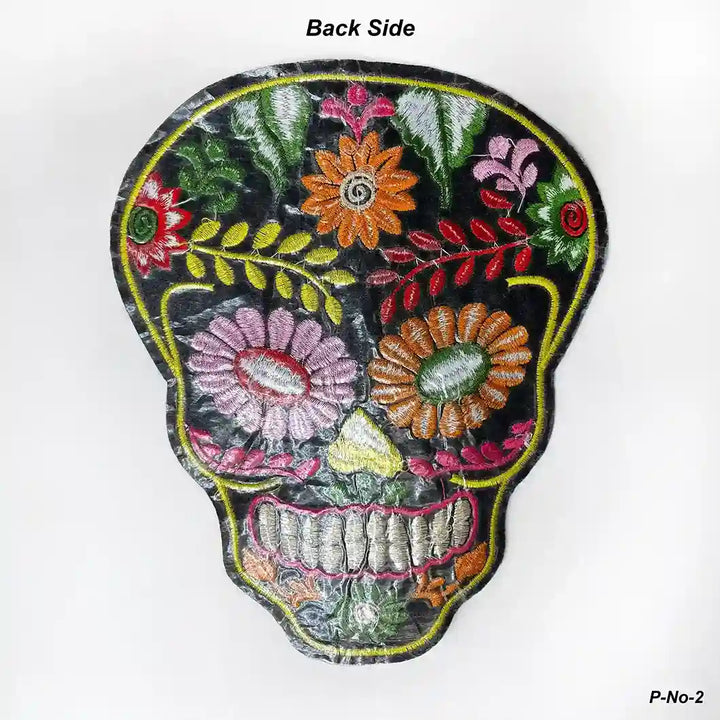 Floral Leafy Multicolor Skull Hot-Fix Patch