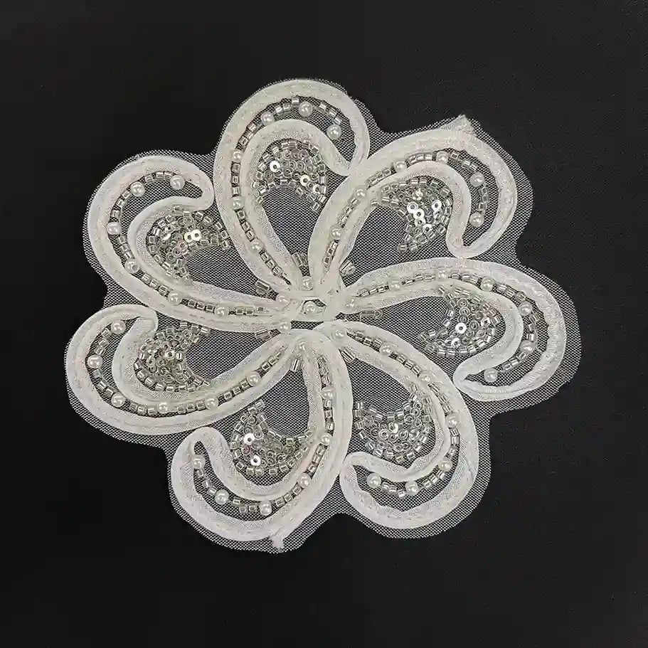 Couture Beaded Swirl Floral Appliqué Patch