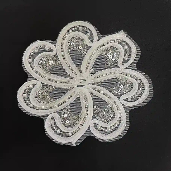 Couture Beaded Swirl Floral Appliqué Patch