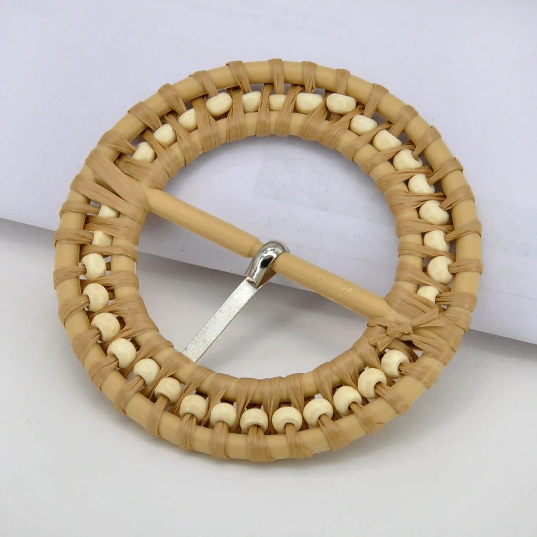 Cognac Beaded Raffia Buckle