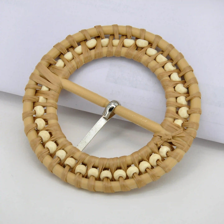 Cognac Beaded Raffia Buckle