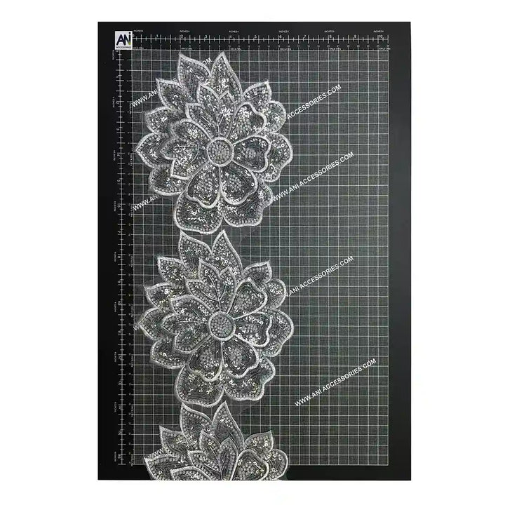 Beaded cut work Lotus Lace Trim on net | 1 meter