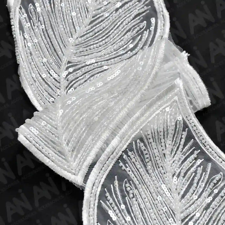 Beaded cut work Large Leaf Design Lace Trim on net | 1 meter