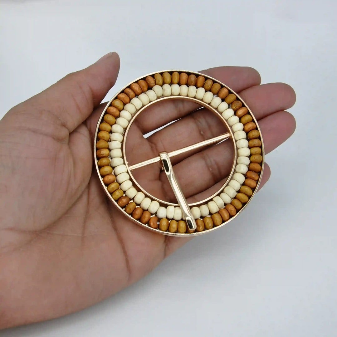 Beaded Geometric Raffia Buckle