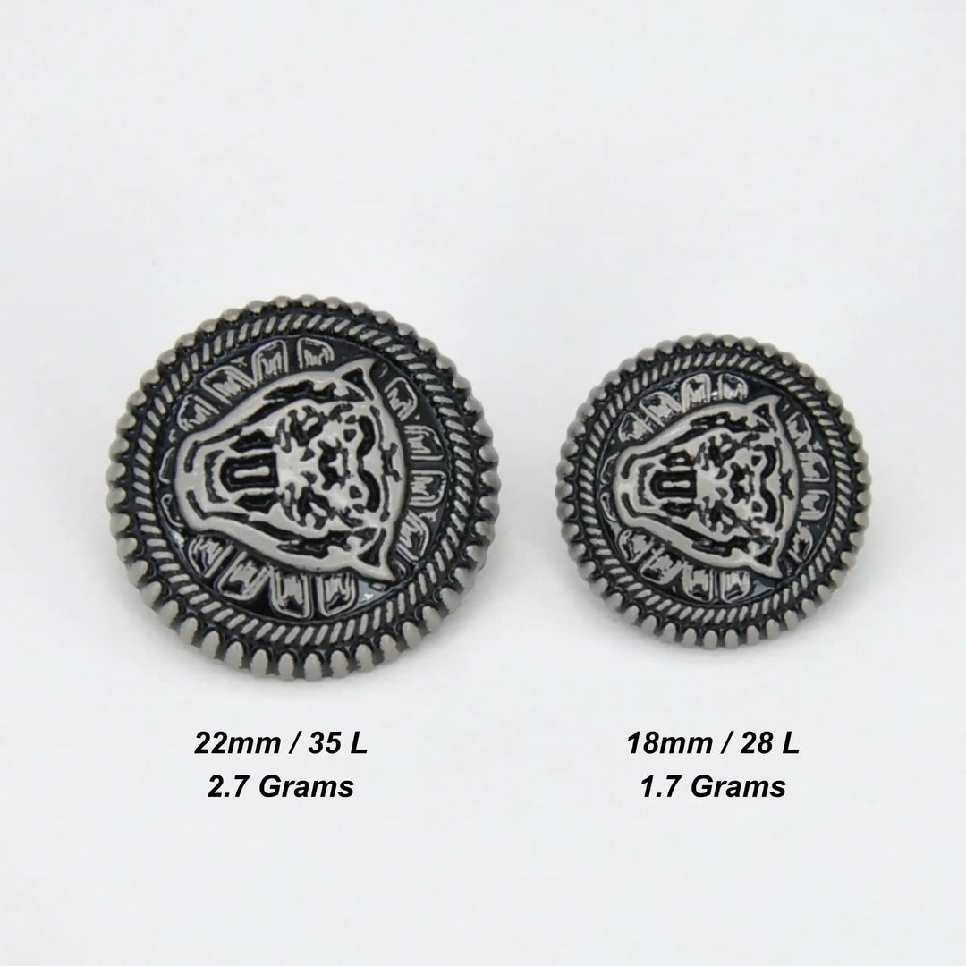 Black Lion Face Metal Button | 18mm (28L) & 22mm (35L)