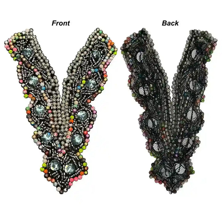 Multicolor Beaded V Neckline