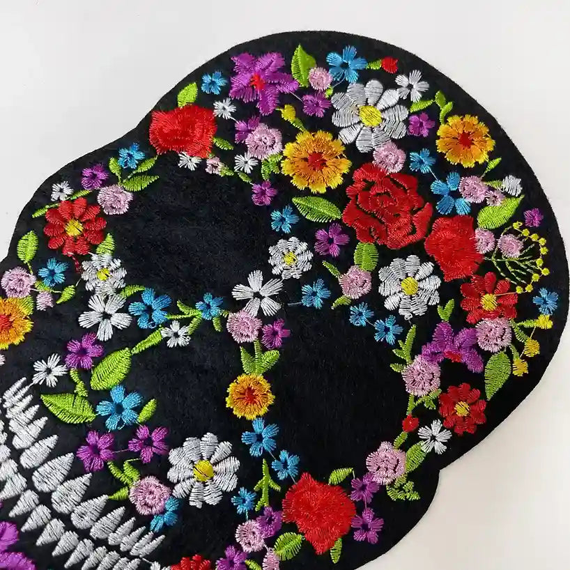 Floral Silhouette Sugar Skull Hot-Fix Patch