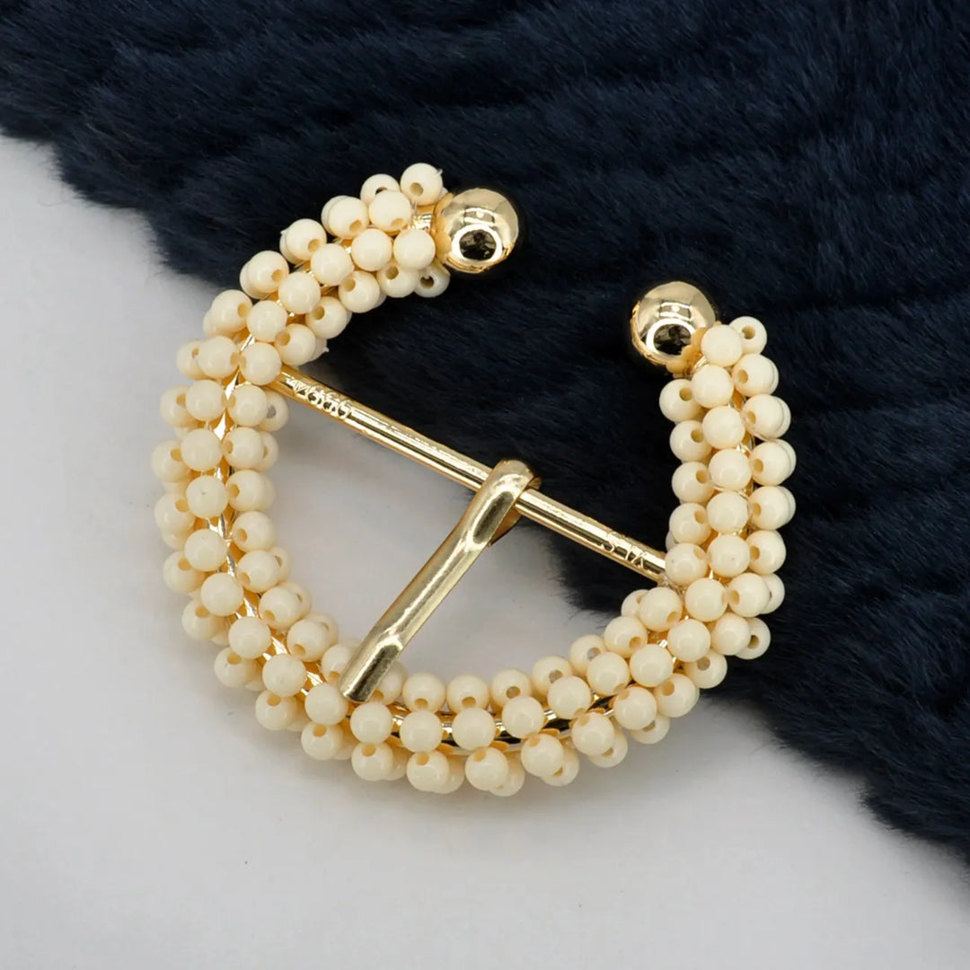 Ivory Beaded C & D Shape Buckle with Gold Finish