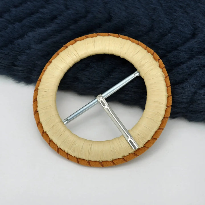 Beige Raffia Wrapped Ring Buckle | 3 inches (7.8cm)