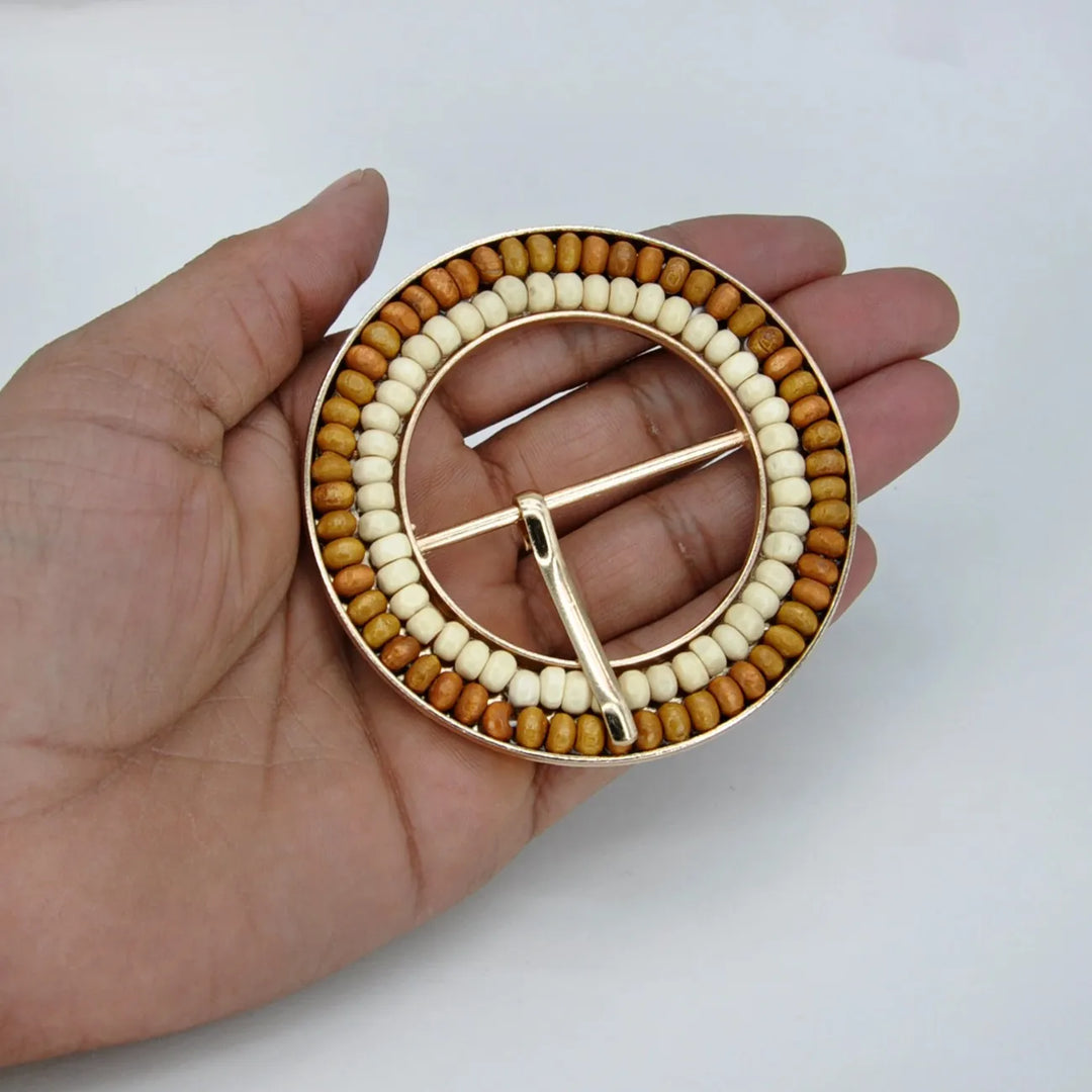 Handcrafted Round Natural Raffia Material Buckle | 3 inches (7.7cm)