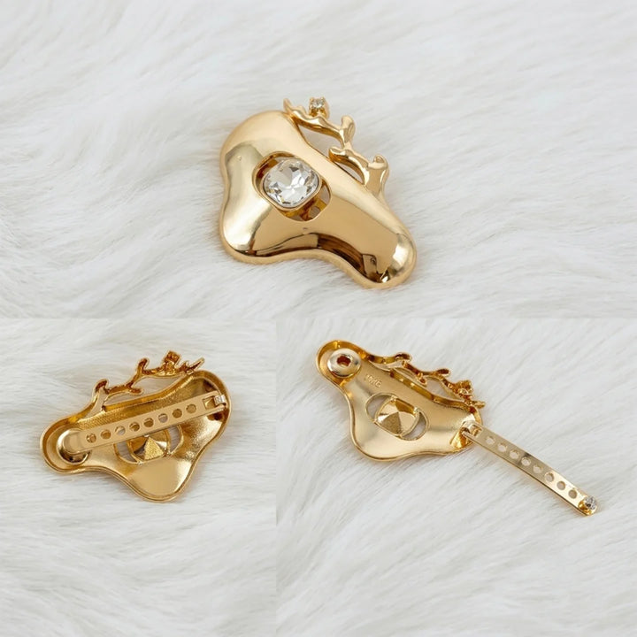 Floral Branch Crystal Studded Gold Fixed Buckle