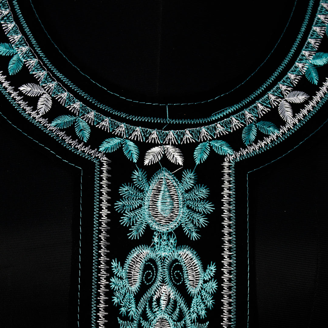 Teal and Silver Neckline Applique