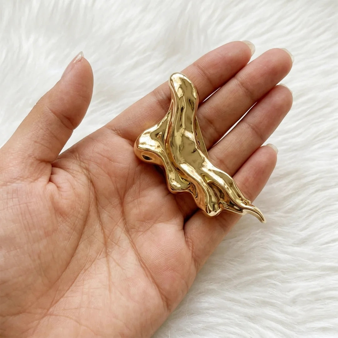 Abstract Liquid Wave Sculptural Gold Buckle