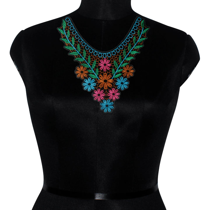 Multicolor Floral Leafy Yoke Neckline