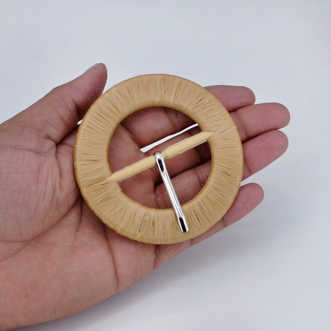 Handcrafted Natural Brown Raffia Buckle | 3.1 inches (8cm)