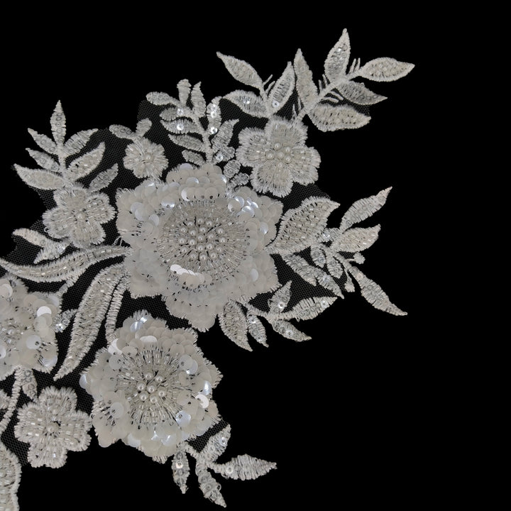 ANI Accessories 3D floral patch for clothes with sequin petals and embroidered leaves, on black background  