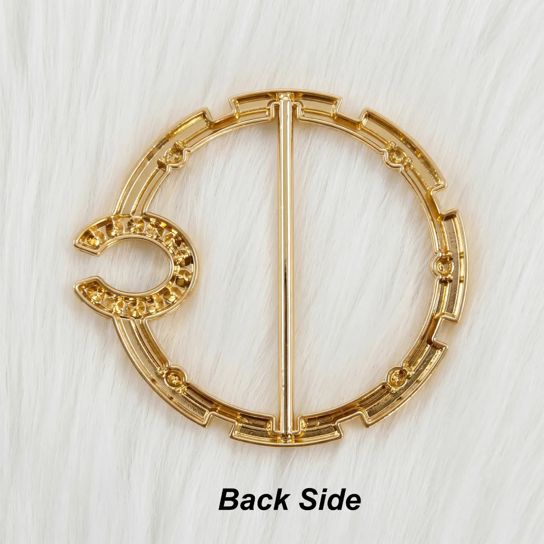 Crescent Moon Rhinestone Studded Round Belt Buckle