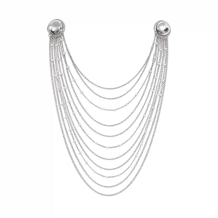 Layered Chain Brooch for Blazer – Pin Tassel Brooch