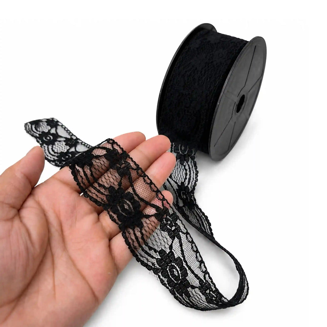 Black Floral Ribbon Lace | 5 Meters | SKU-B-110