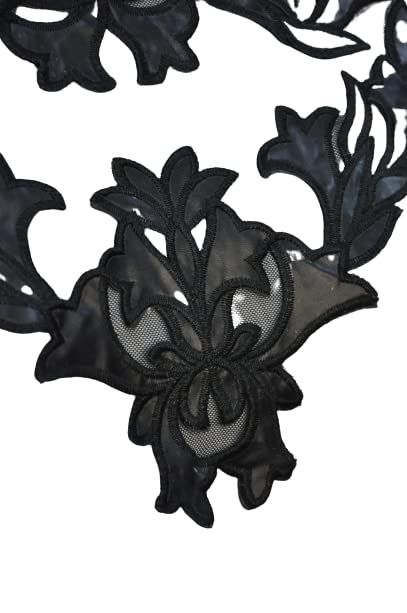 Ani Accessories Black Elegant Flower Embroidered Sewing Neck Applique | Sew On Patch Neck Applique DIY (Velvet Flower On Net)