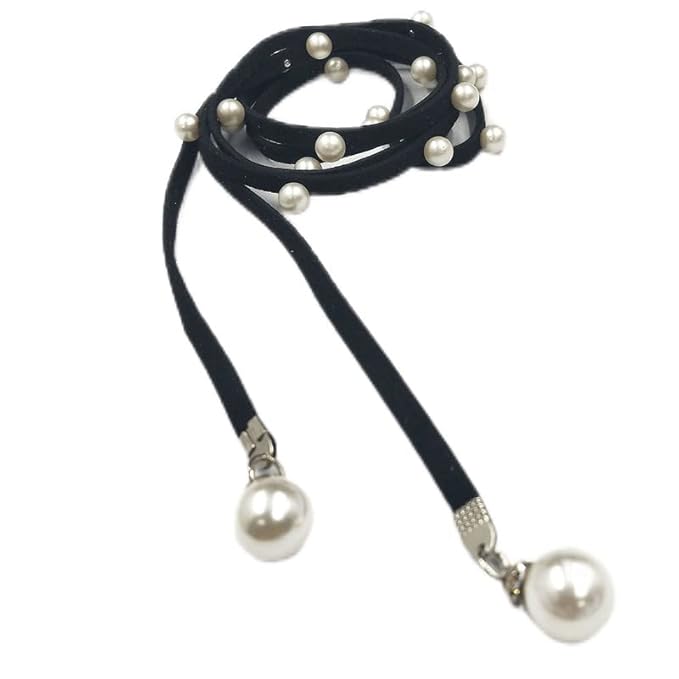 Studded pearl waist chain belt, rope, cord with pearls- free size for women/girls (Black)