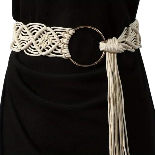 1 pcs Macrame Girls Casual Braided Ring Boho Rope Decoration Waist Cord Belt, Suitable For Travel Party (white)