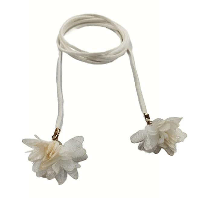 Women Suede Belt/Cord for Skiny Girl/Women with Nylon Flowers (White)