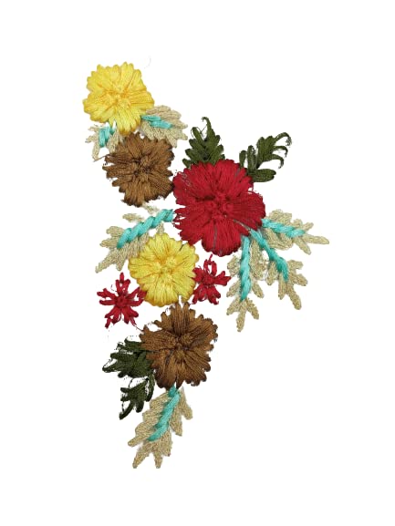 2 Piece Multicolor Floral  Detailed Embroidered Design Sew On Applique Patch