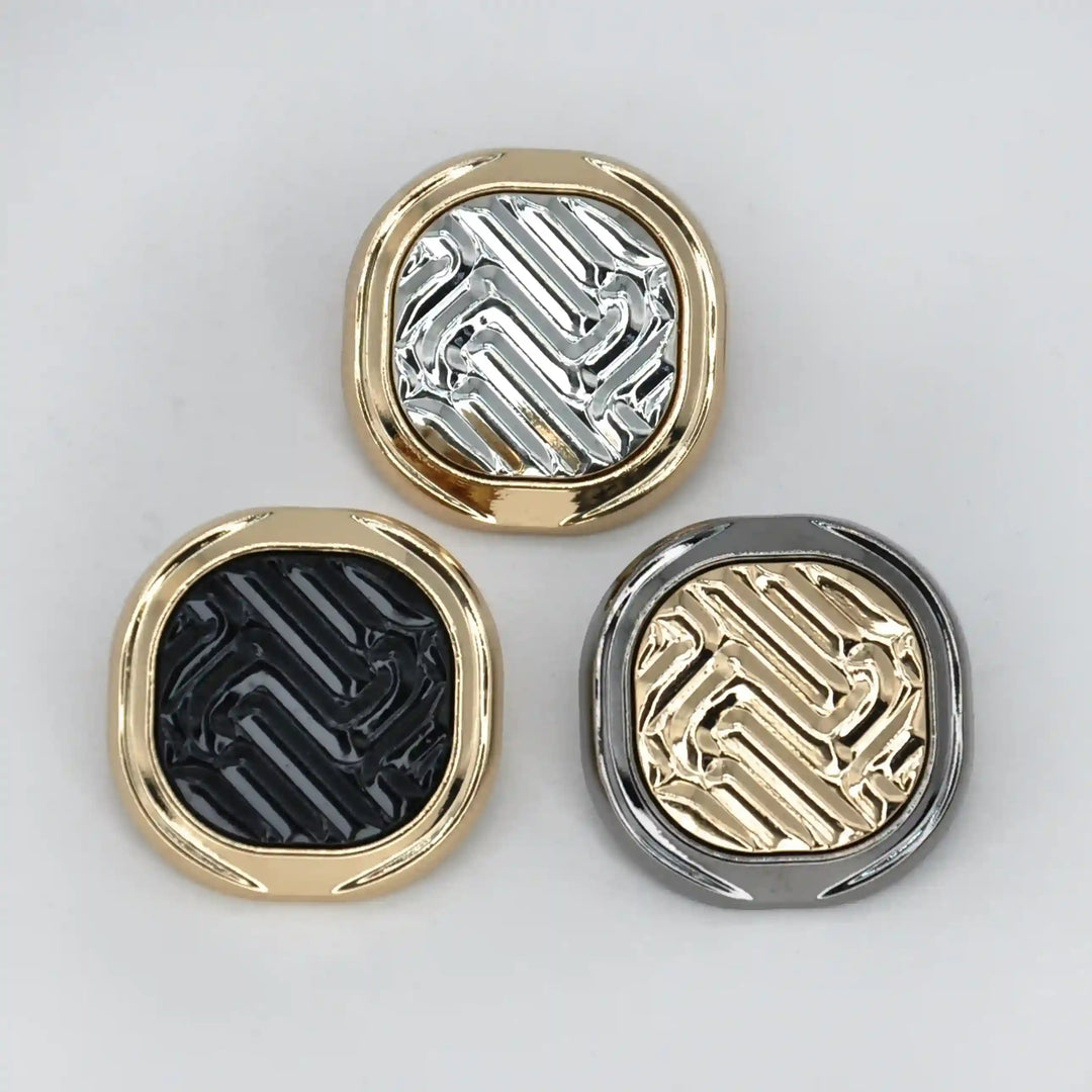 Metallic Herringbone Inlay Metal Buttons | 18mm (28L), 20mm (32L) & 23mm (36L)