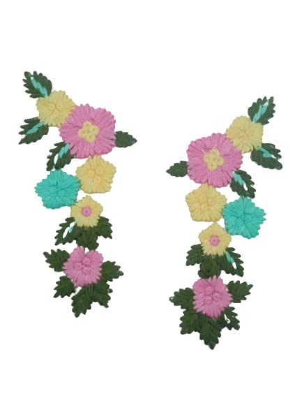 2 Piece Colorful Embroidered Floral Flower Sew On Applique Patch