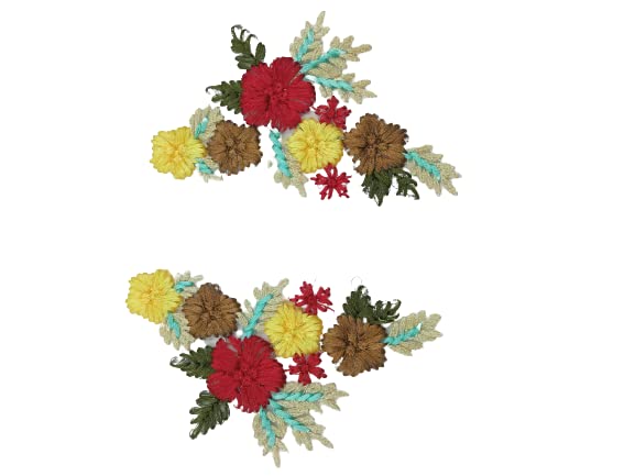 2 Piece Multicolor Floral  Detailed Embroidered Design Sew On Applique Patch