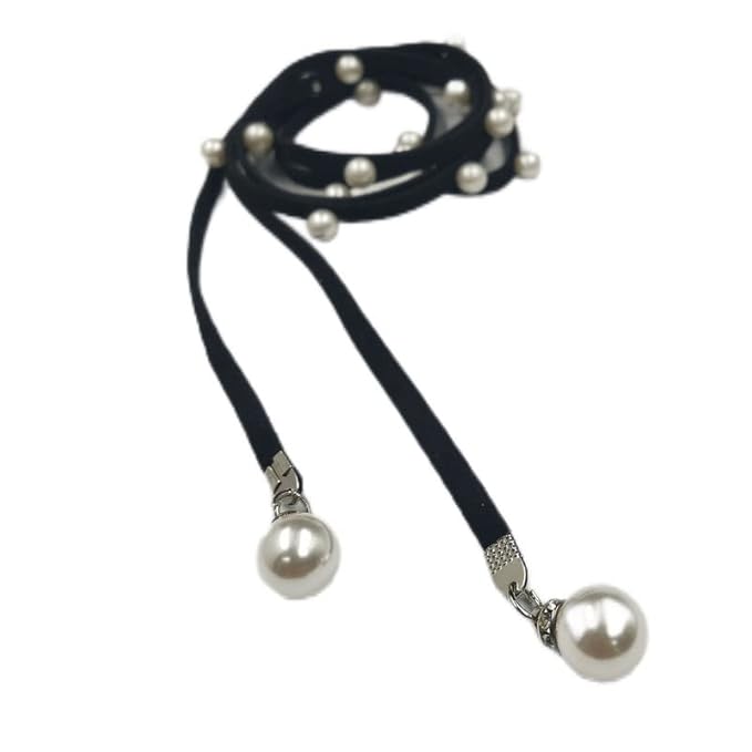 Studded pearl waist chain belt, rope, cord with pearls- free size for women/girls (Black)