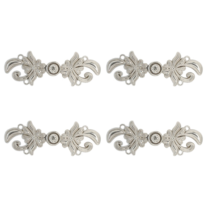 Silver Floral Frog Closure Metal Buttons