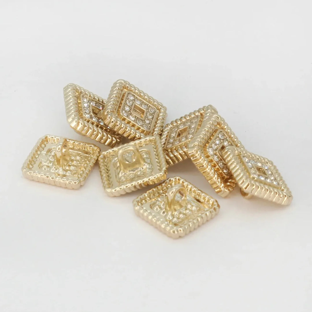 Shimmering Square Rhinestone Diamond Metal Button | 15mm (24L)