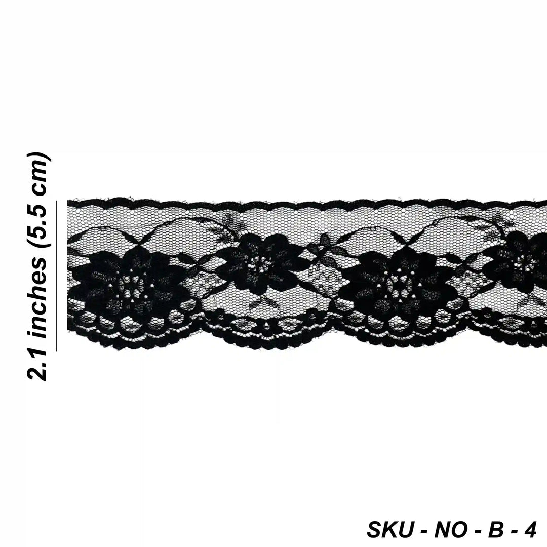 Black Scalloped Floral Lace | 5 Meters | SKU-B-4