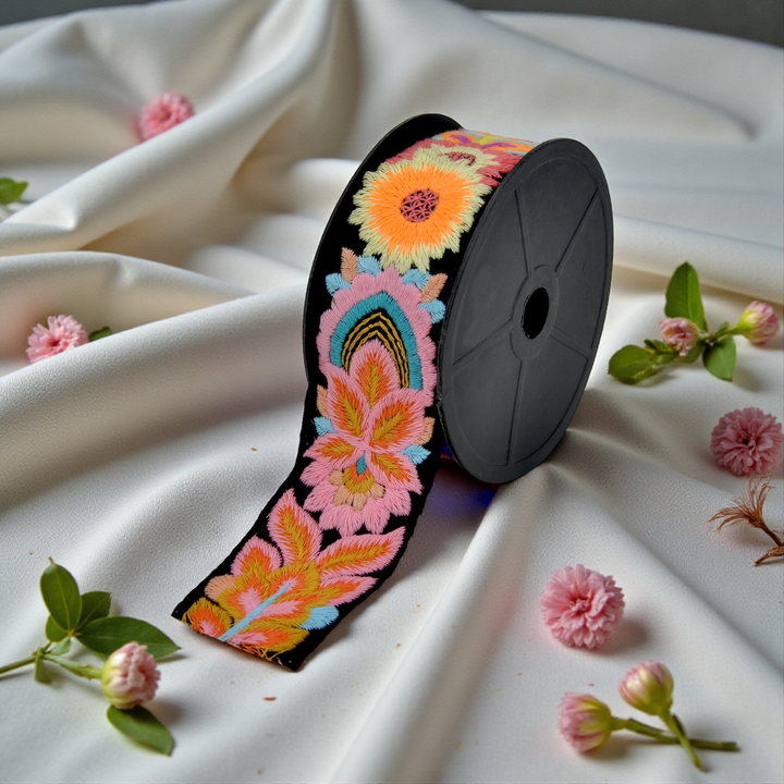 Intricate Vibrant Floral Embroidery Lace