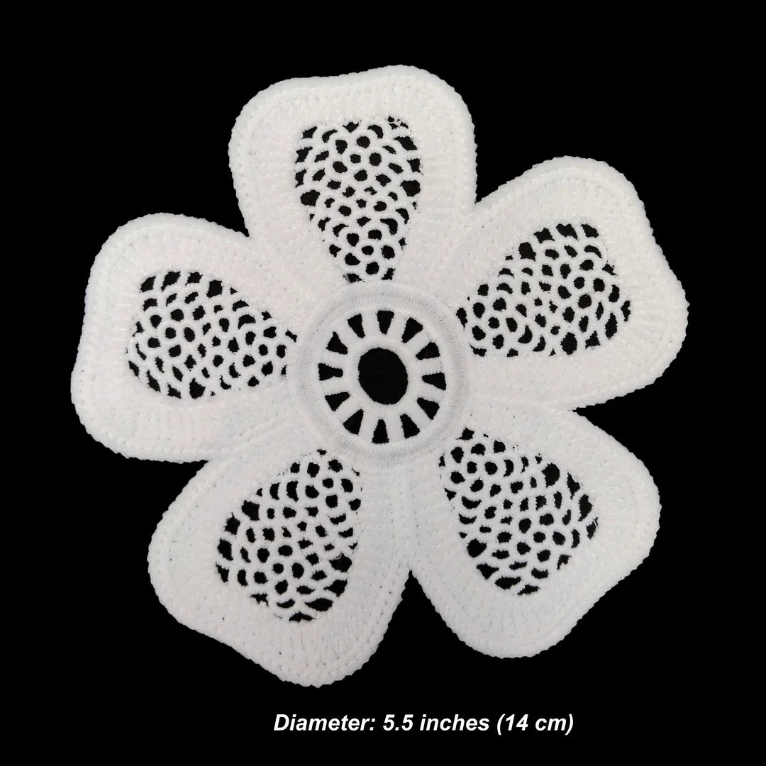 White Crochet Flower Patch, 13 cm Cotton Sew-On (Pack of 1 )