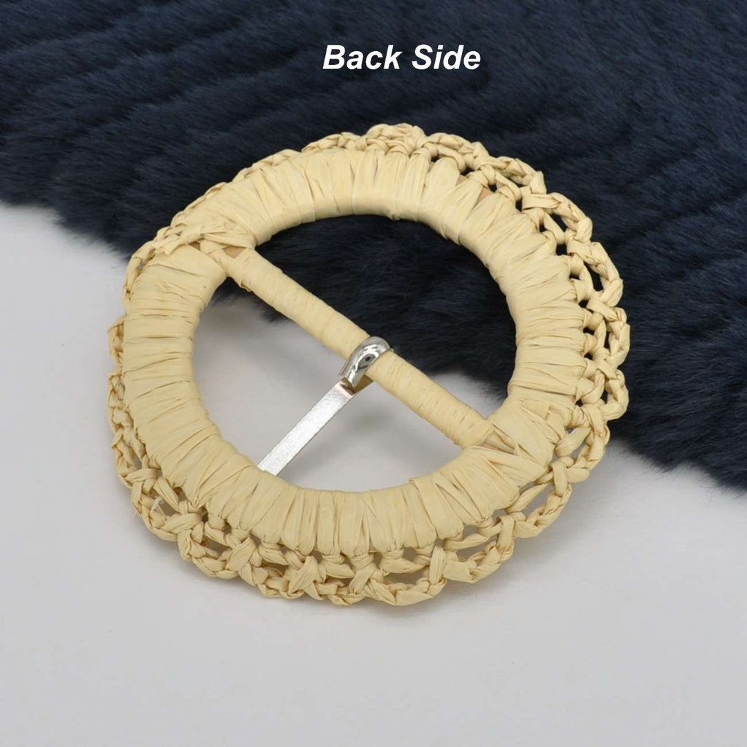 Handwoven Natural Straw Round Raffia Buckle
