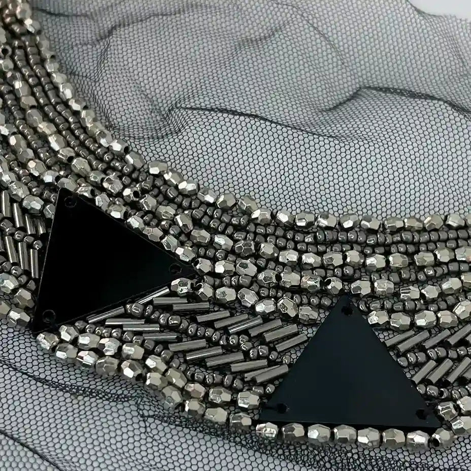 Silver Beaded Round Neckline
