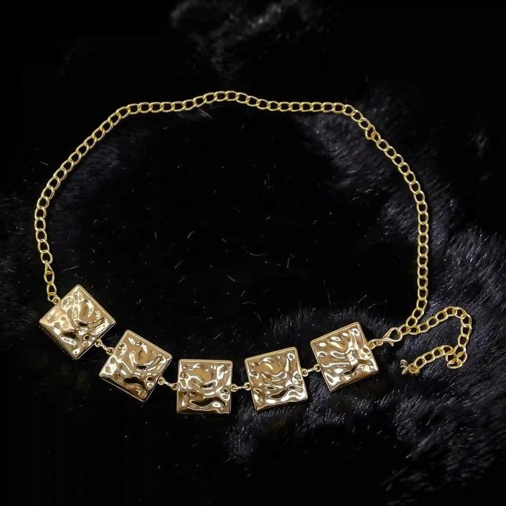 Elegant Gold Square Link Metal Waist Belt for Women