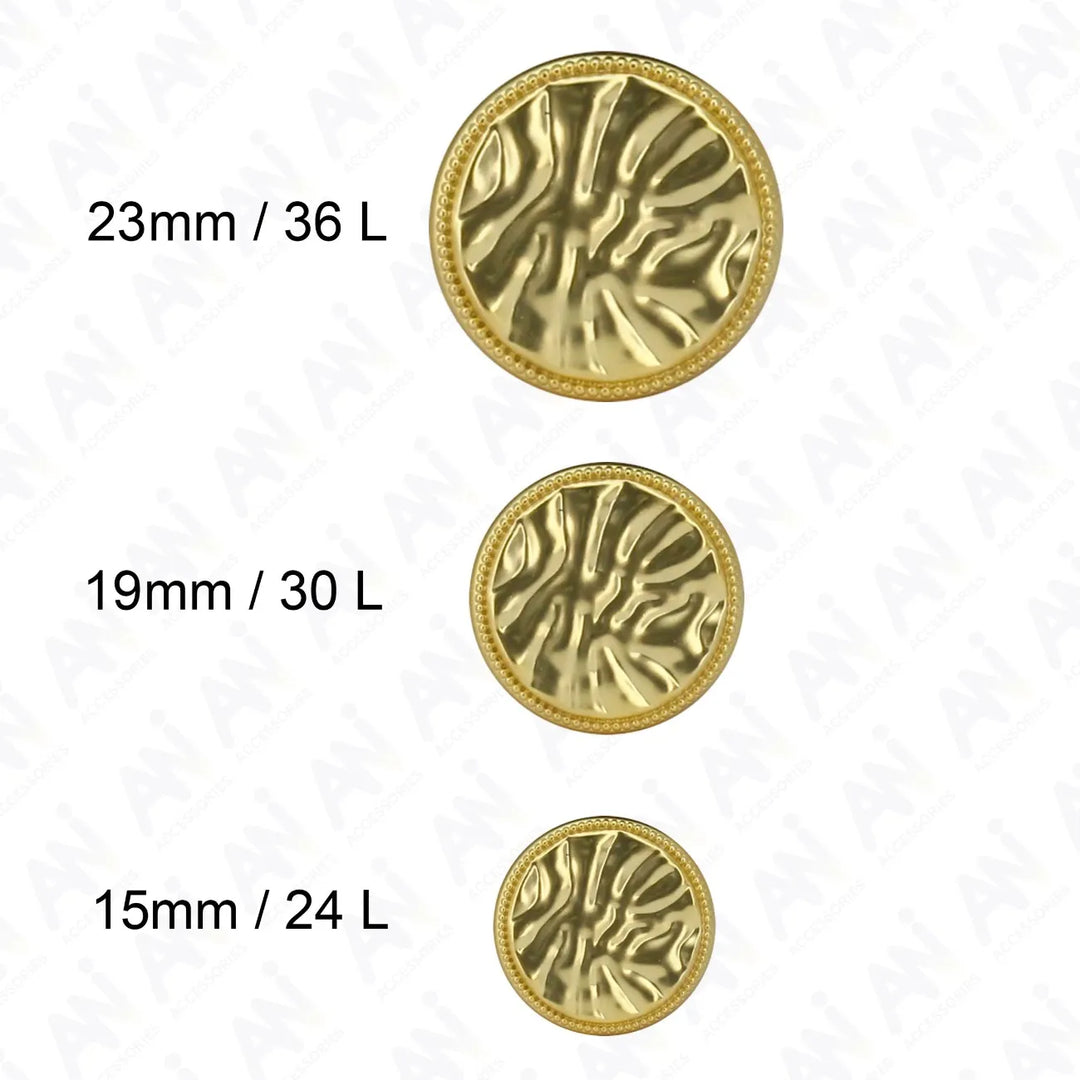 Wrinkles Inspired Golden Shank Metal Button | 15mm(24L), 19mm(30L) & 23mm(36L)